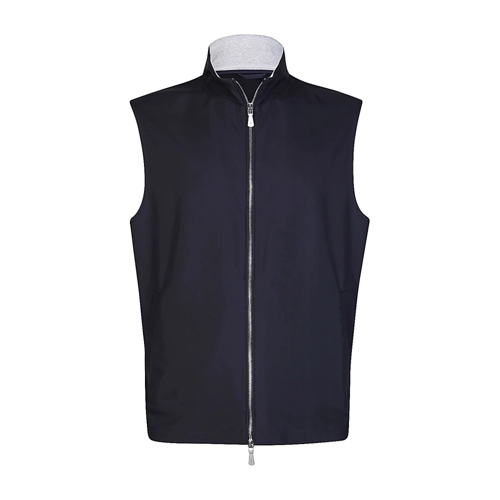 Eleventy Zijden Rits Hooded Sportieve Lente Gilet Blue Heren