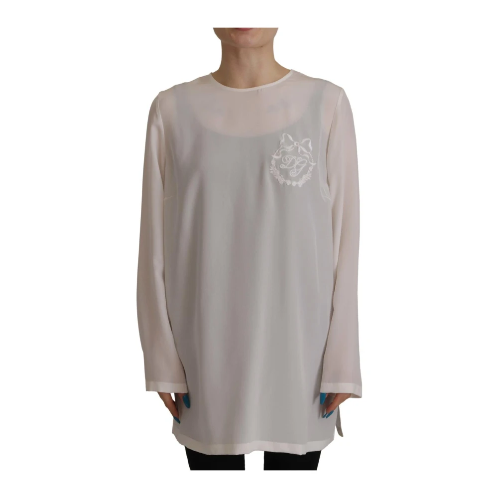 Dolce & Gabbana , Blouses, Female, White, S, Round Neck Long Sleeve Blouse - Image 3