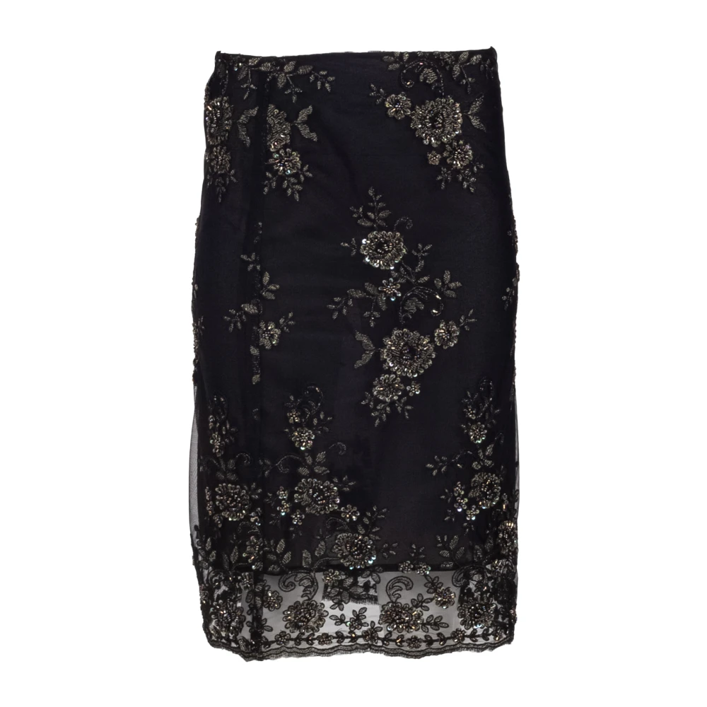 Semicouture Zwarte Kant Pailletten Tube Rok Black Dames