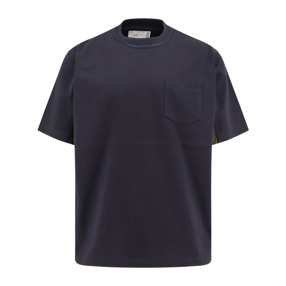 Sacai Katoenen T-shirt met Nylon Inzetstukken Blue Heren