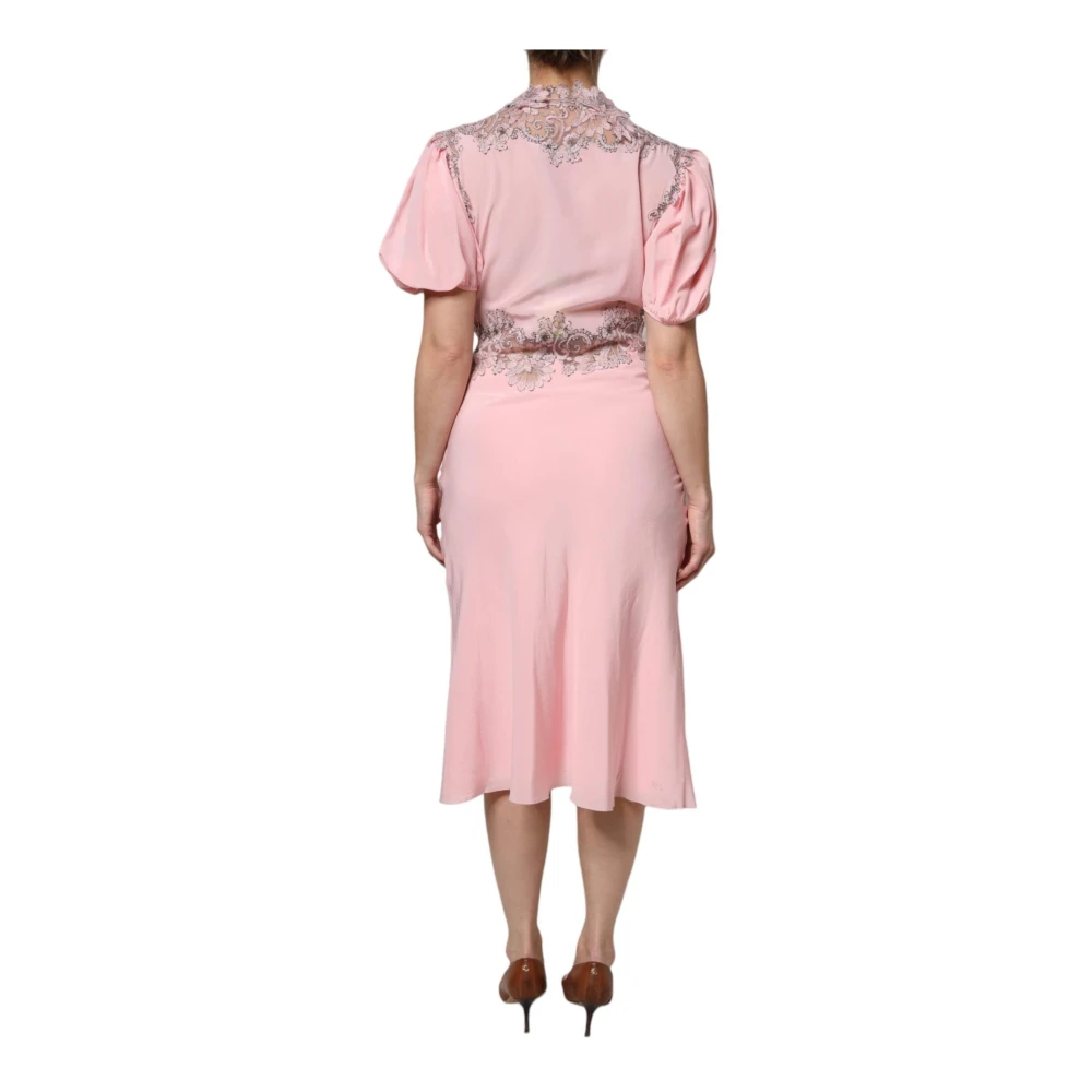 Ermanno Scervino Roze zijden midi-jurk met kant Pink Dames