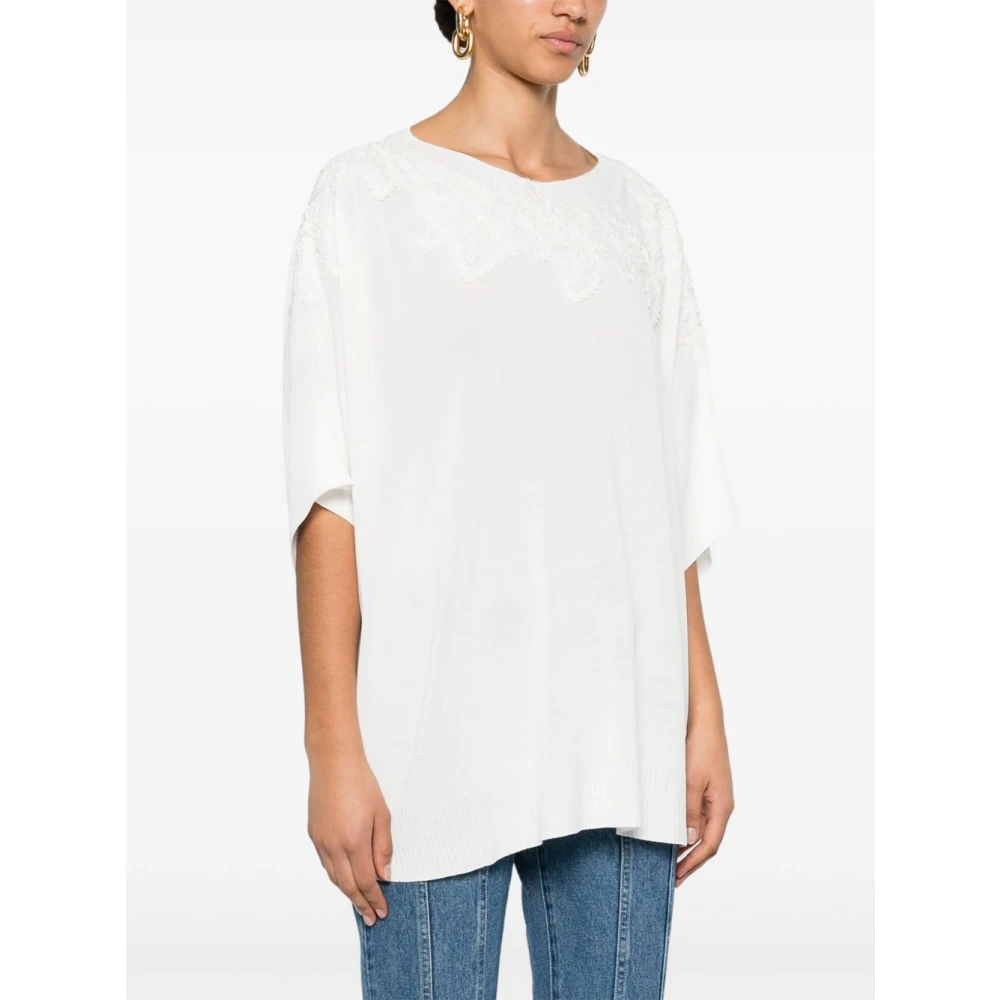 Ermanno Scervino Witte Crew Neck Korte Mouwen Sweater White Dames