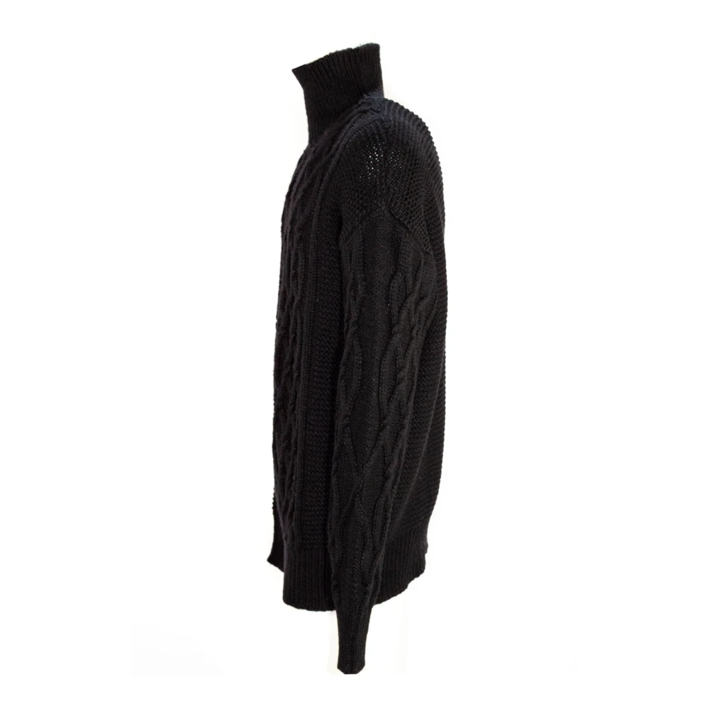 Mauro Grifoni Zwarte wollen trui met vlechtdesign Black Heren