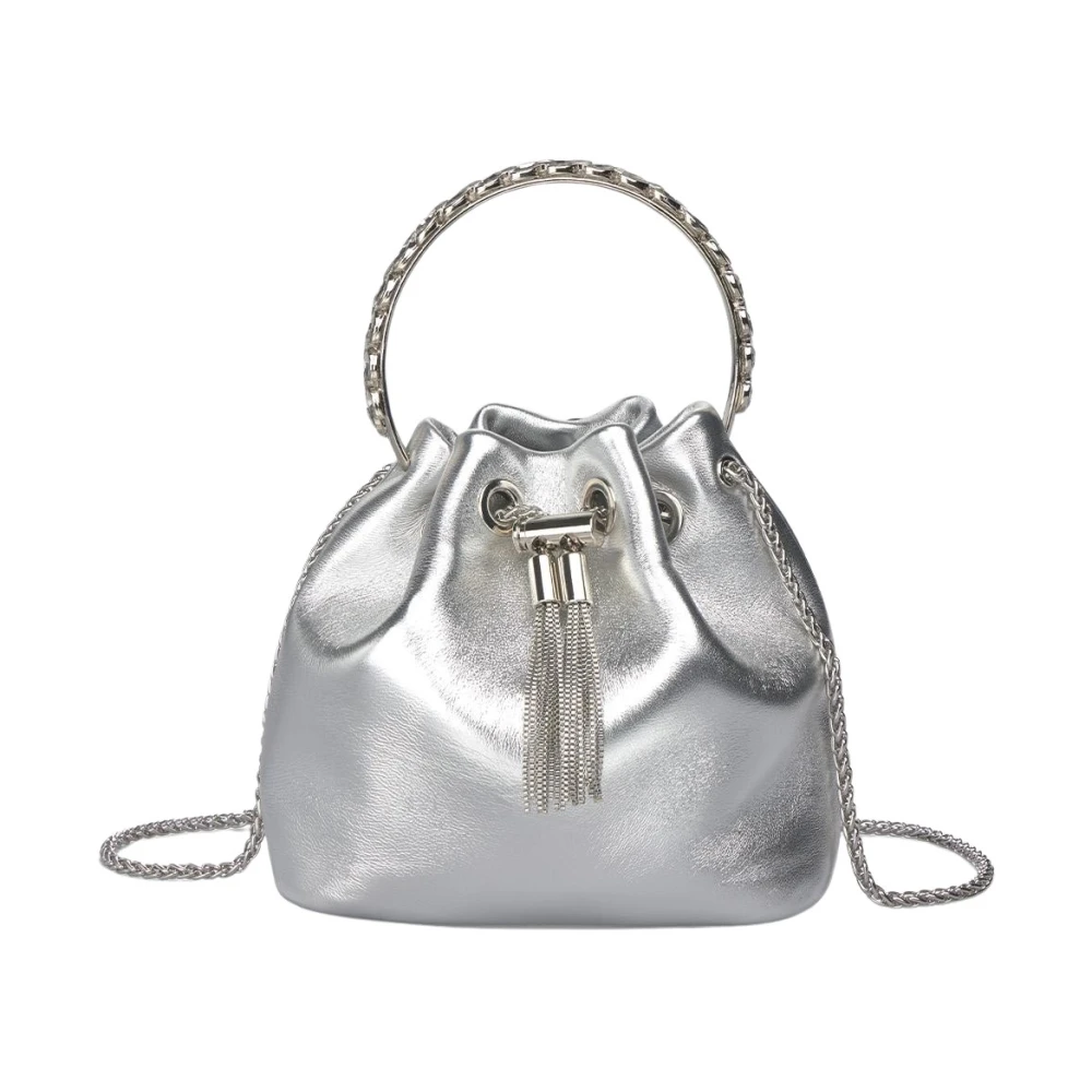 Alma En Pena Women's Gray Bucket Bags, One Size, Rhinestone Handle Handbag