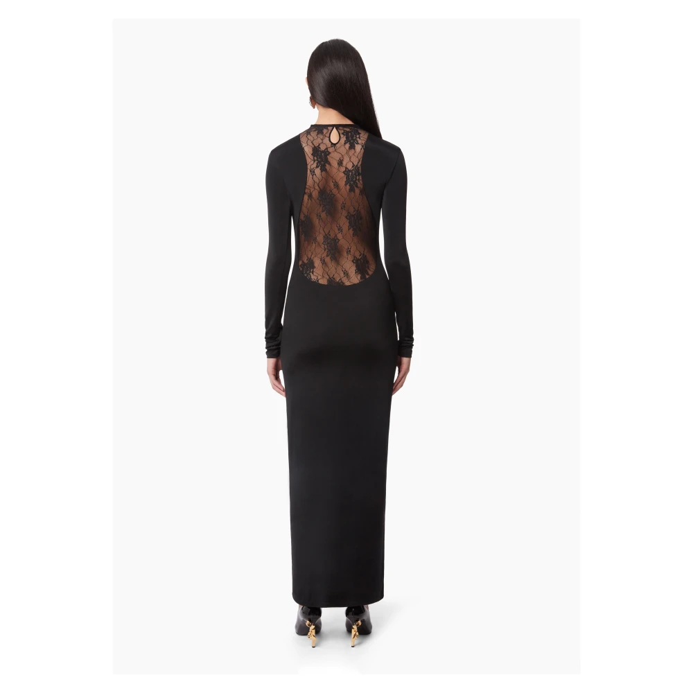 Nina Ricci Zwarte Kant Inzet Lange Jurk Black Dames