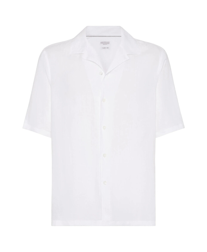 white-button-fastening-short-sleeve-shirt