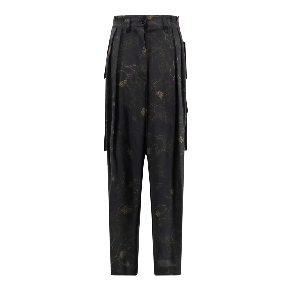 Dries Van Noten Zijden Bloemen Cargo Wijde Pijp Broek Black Dames