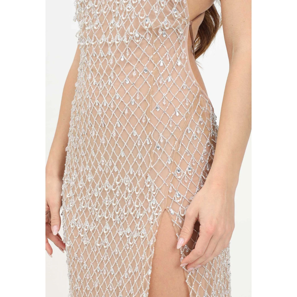 Elisabetta Franchi Lange elegante naakte jurk met kristallen Gray Dames