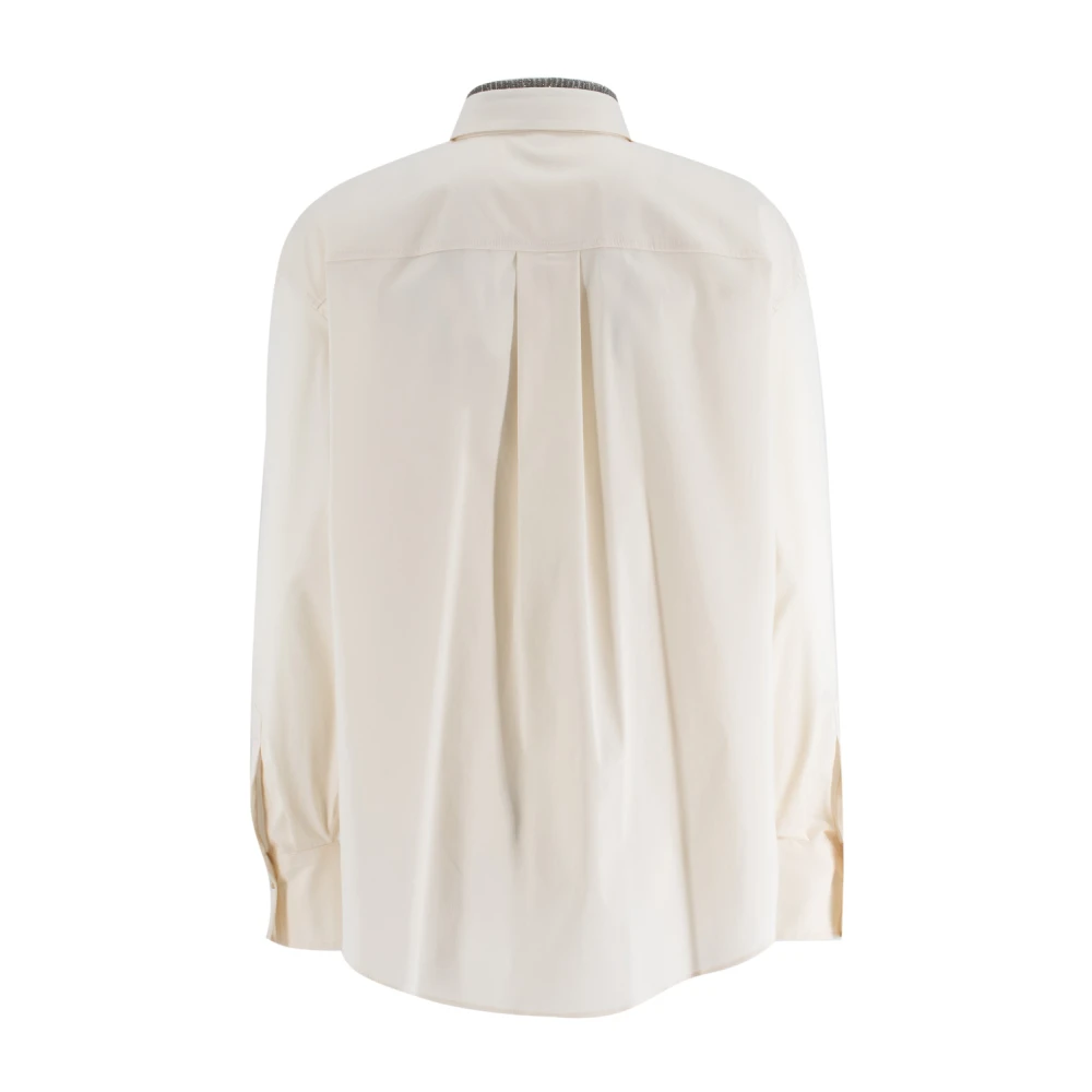 BRUNELLO CUCINELLI Vrouwelijke Geborduurde Stretch Katoen Poplin Overhemd Beige Dames