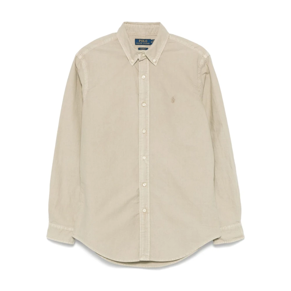 Polo Ralph Lauren Zand Geborduurd Overhemd met Knoopsluiting Beige Heren