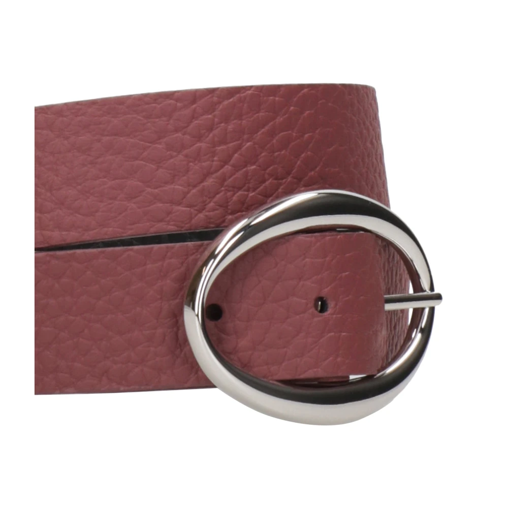 Orciani Grained Leather Reversible Belt with Oval Buckle Brown Dames