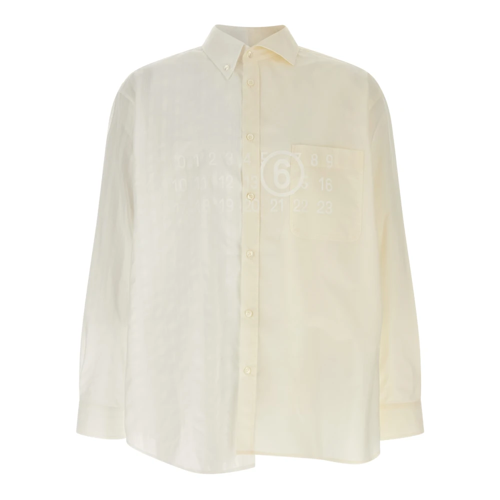 Mm6 Maison Margiela Men's Beige Casual Shirts, M, Numeric Asymmetric Shirt