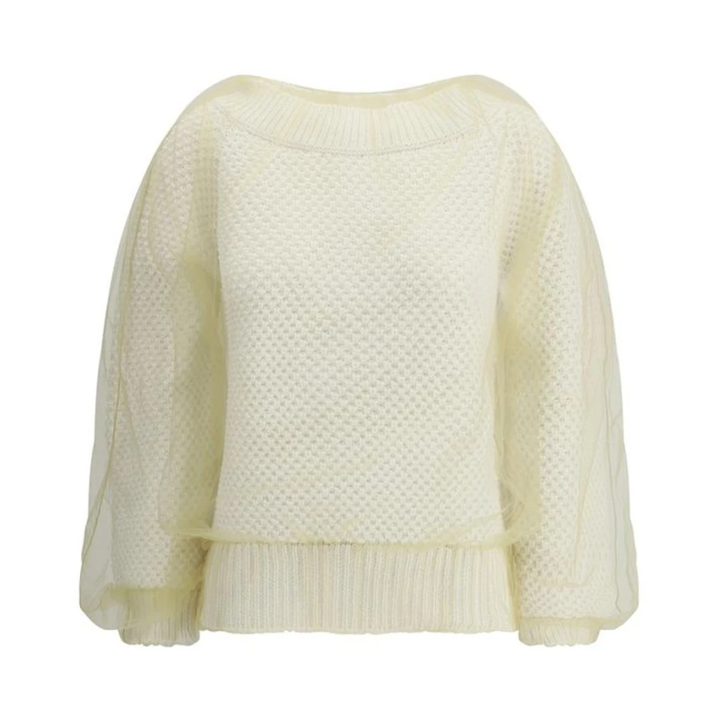 Fabiana Filippi Tule en Geribbelde Katoenen Trui Beige Dames