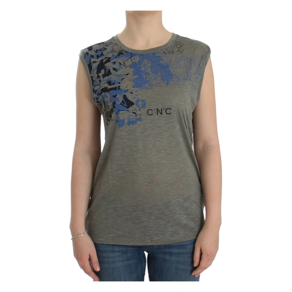Costume National Elegant mouwloos grijs topje met blauwe accenten Gray Dames