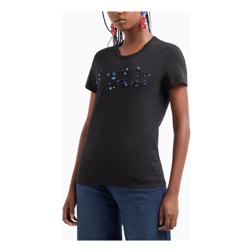 Emporio Armani Zwarte T-shirts en Polos met Logo Borduurwerk Black Dames