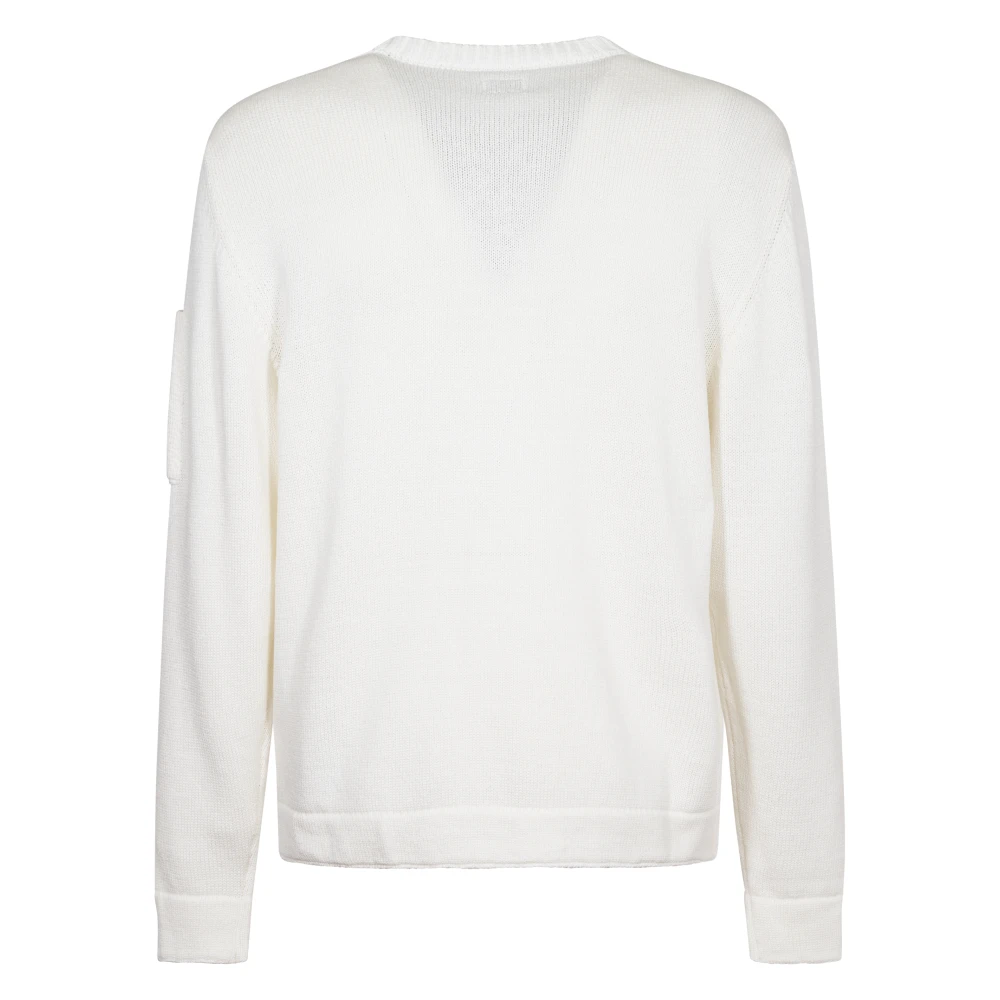 C.P. Company Witte Katoenen Trui met Geribbelde Ronde Hals en Lens Zakje White Heren