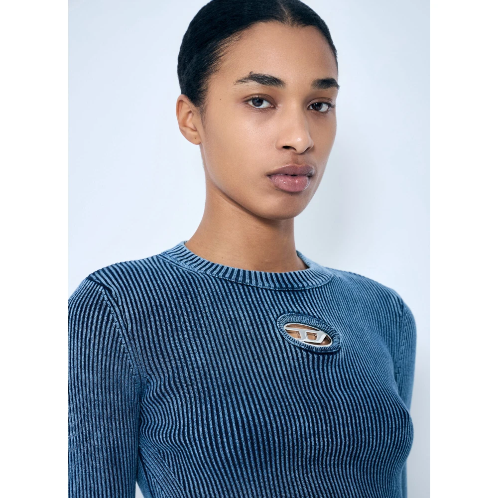 Diesel Rib Top met Logo Plaque Blue Dames