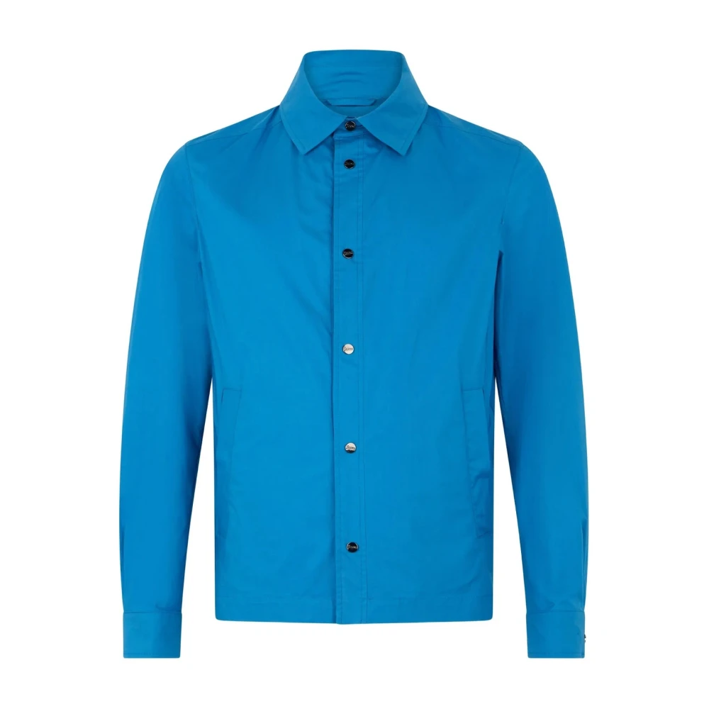 Herno Blue Button-Front Shirt Jacket - Male - Light Jackets - M - Jackets