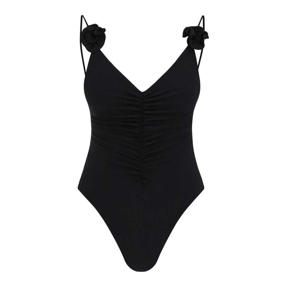 Magda Butrym Rose Applique Deep V-neck Swimsuit Black Dames