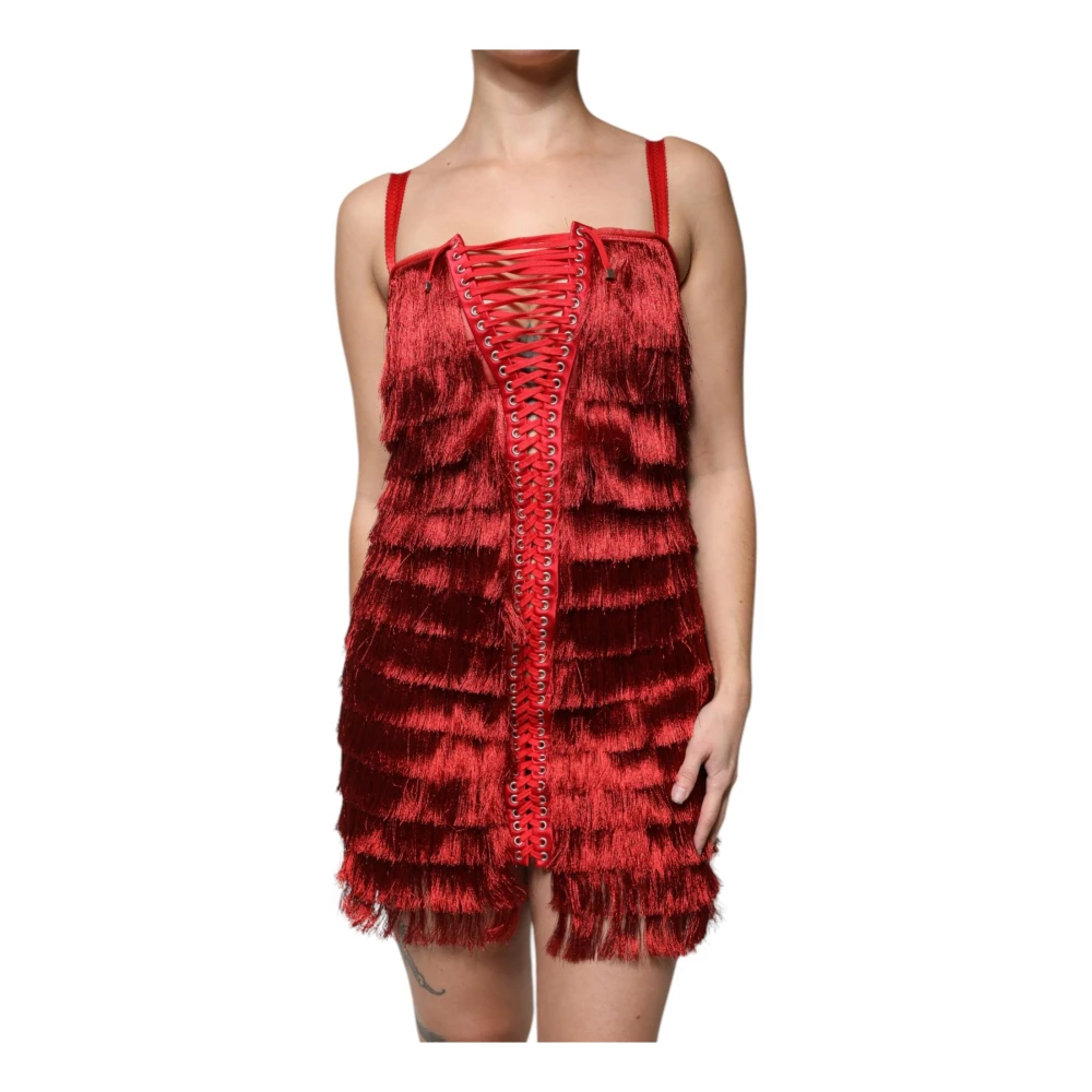 Dolce & Gabbana Röd Spets Sheath Mini Klänning Red, Dam