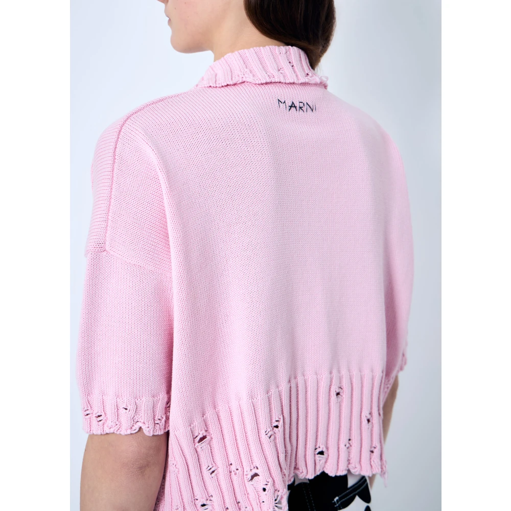 Marni Gedistressed Gebreid Poloshirt Pink Dames
