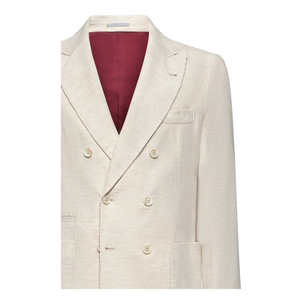 BRUNELLO CUCINELLI Beige Corduroy Double-Breasted Blazer Jas Beige Heren