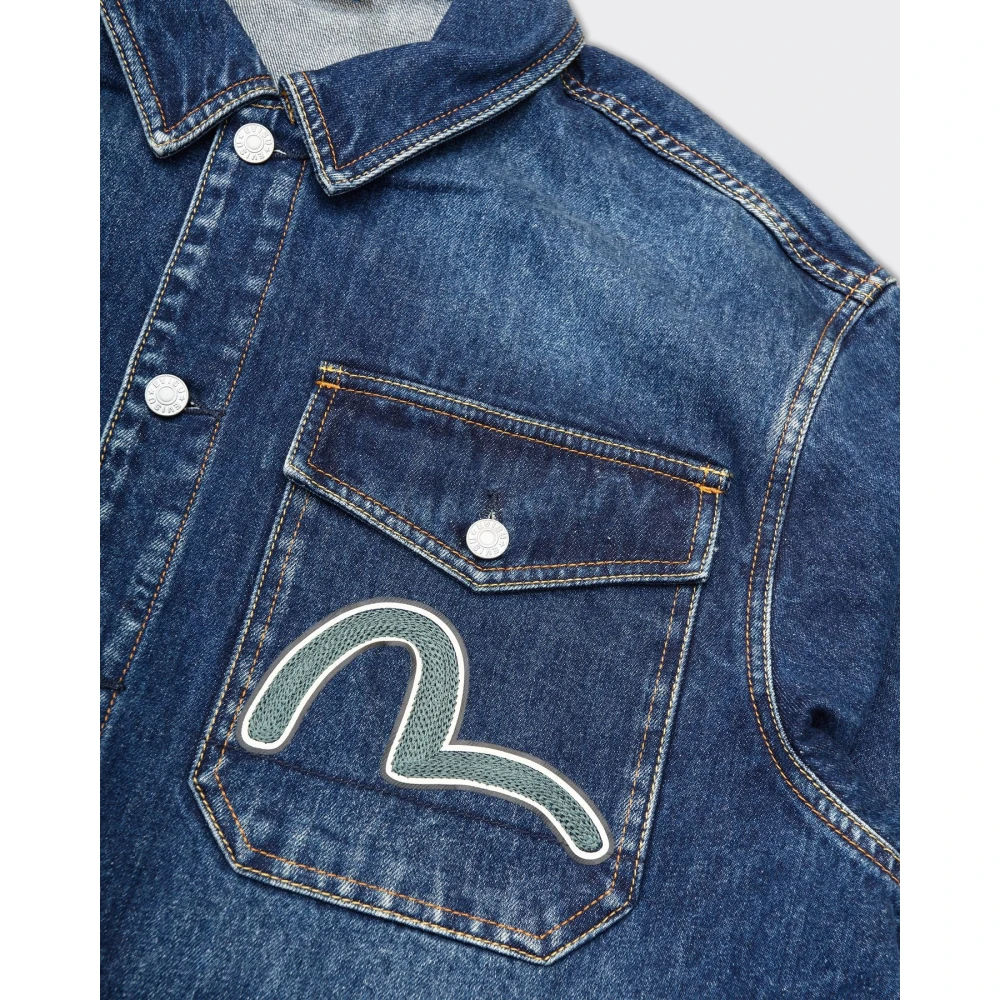 Evisu Gedrukte Denim Shirt in Blauw Blue Heren