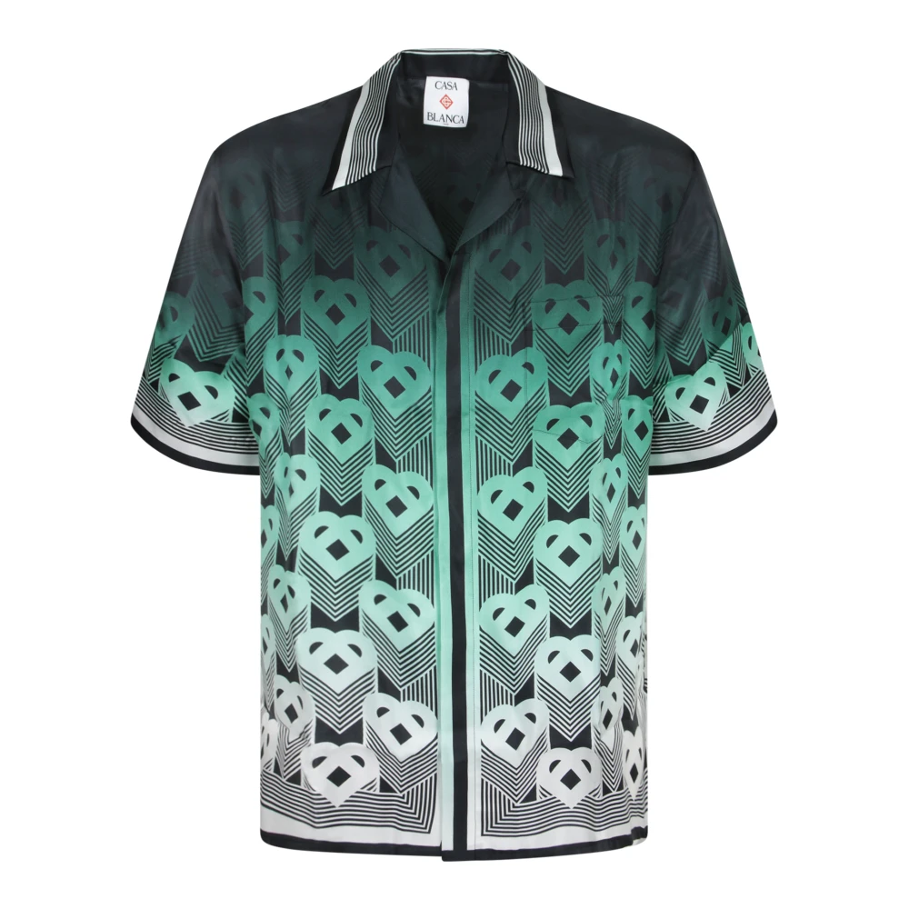 Casablanca Mannelijk Multicolor Overhemden Heren, Veelkleurig, S, Gradient Monogram Korte Mouw Zijden Overhemd