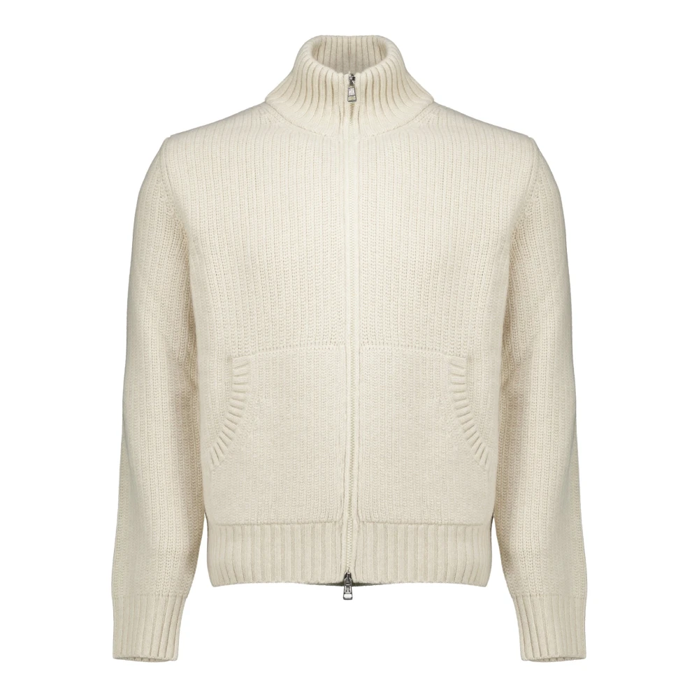 Moncler , Cardigans, Male, Beige, M, Full Zip Cardigan