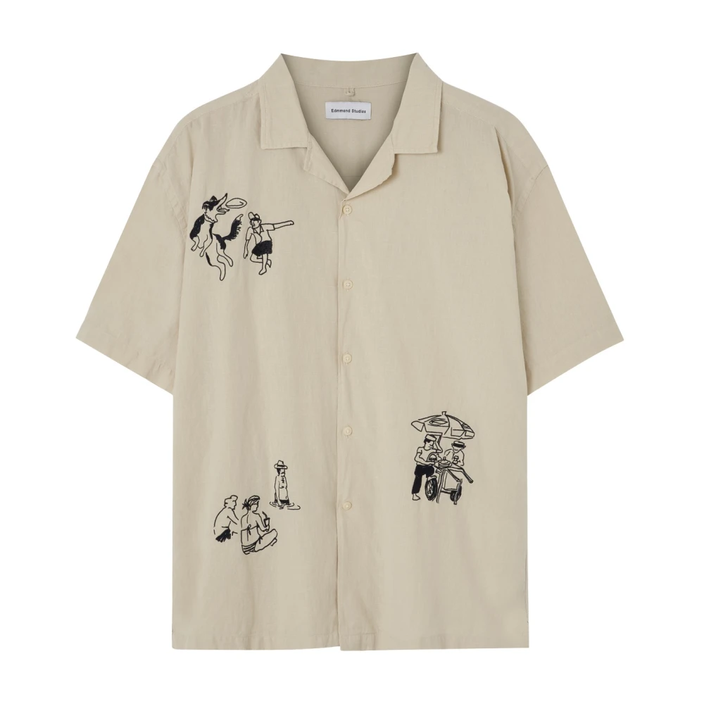 Edmmond Studios Men's Beige Patterned Shirt - Short Sleeve Shirts - M - Shirts