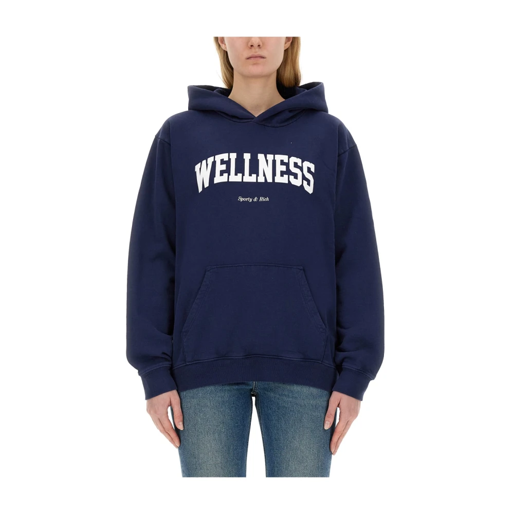 Sporty & Rich Logo Hoodie 100% katoen gemaakt in de VS Blue Dames