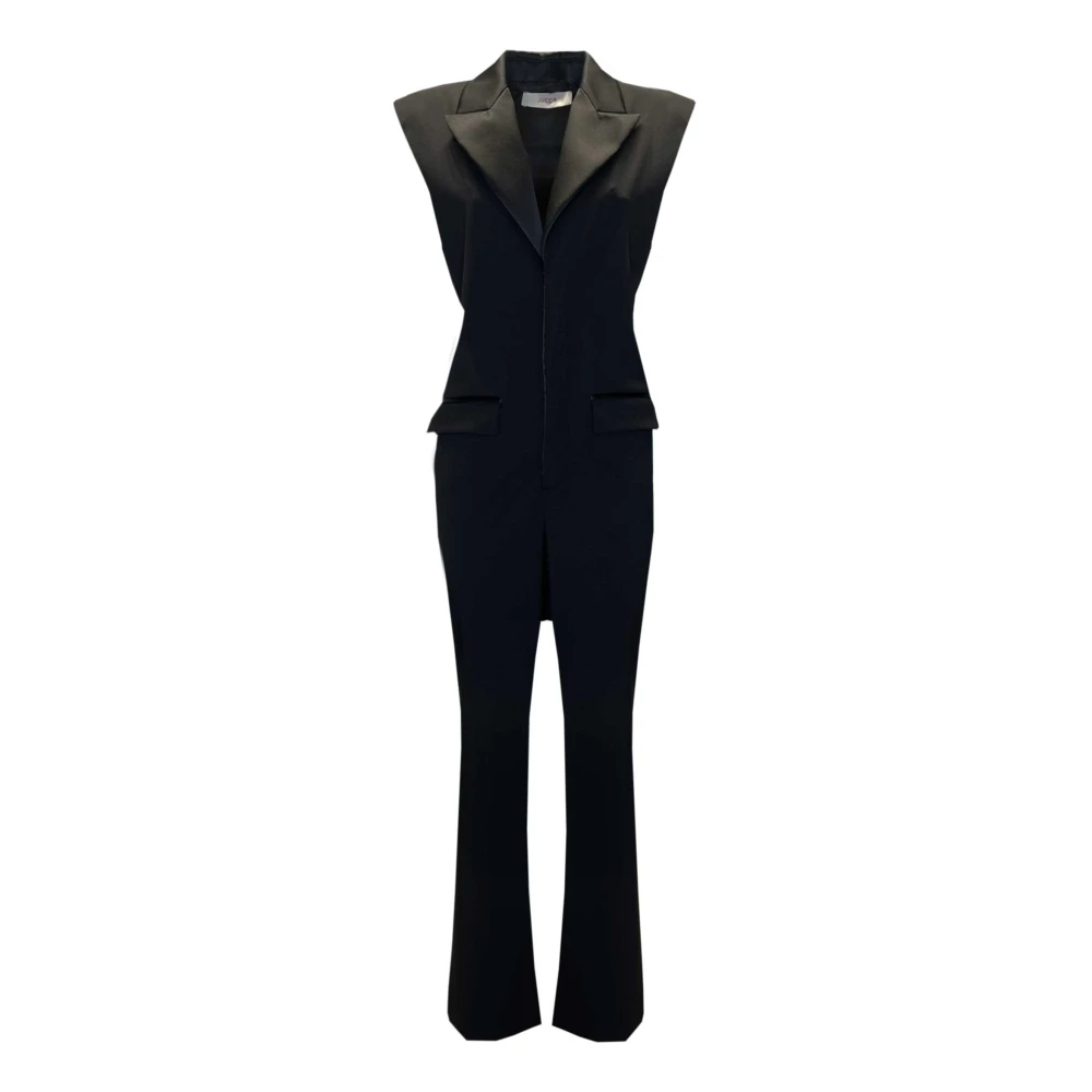 Jucca Satin Revers Ull Jumpsuit med Ankel Split Black, Dam