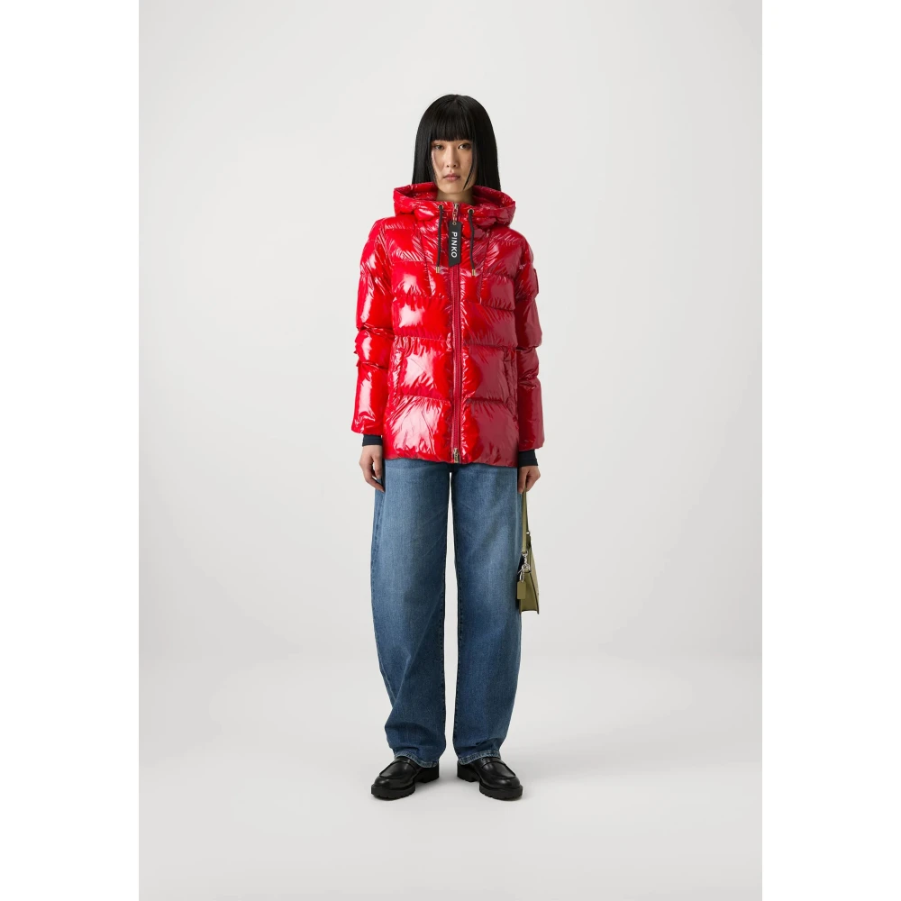 pinko Gewatteerde capuchonjas Love Birds Red Dames