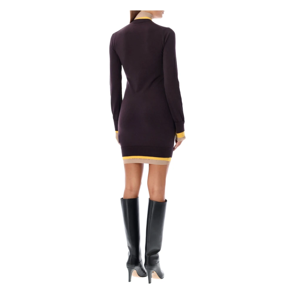 Fendi Bruin Geel Multi-laag Gebreide Jurk Brown Dames