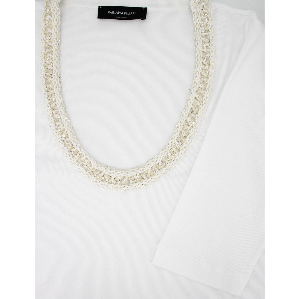Fabiana Filippi Paillet Geribbeld Katoenen T-shirt White Dames