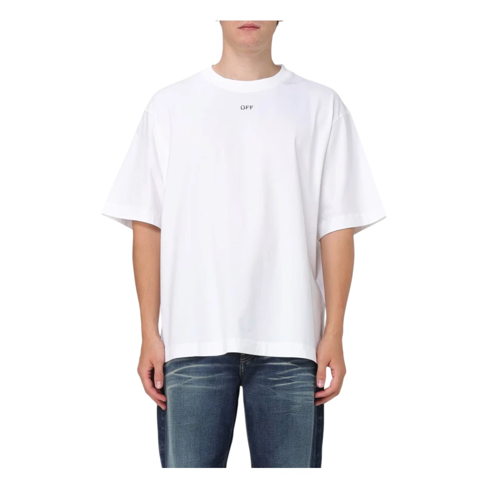 Off White Bomull Unisex T-shirt Tillverkad i Italien White, Herr