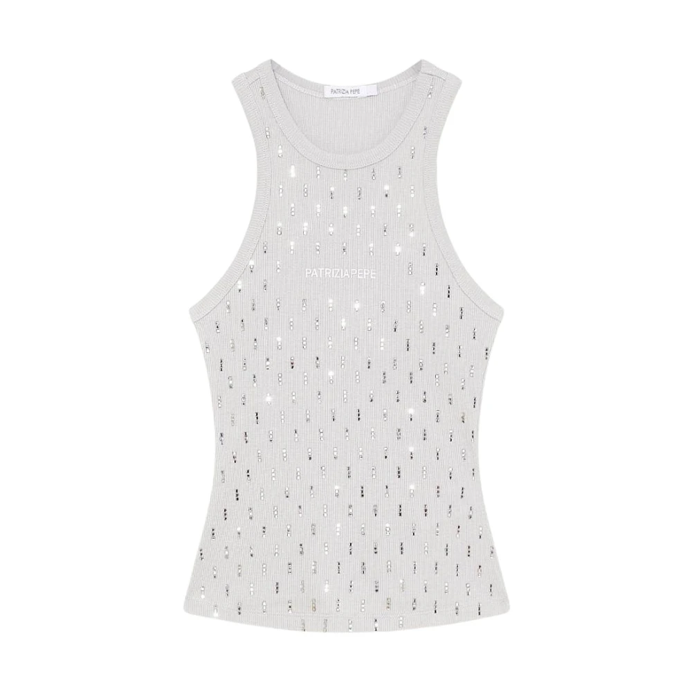 PATRIZIA PEPE Geribbelde tanktop met strass Gray Dames