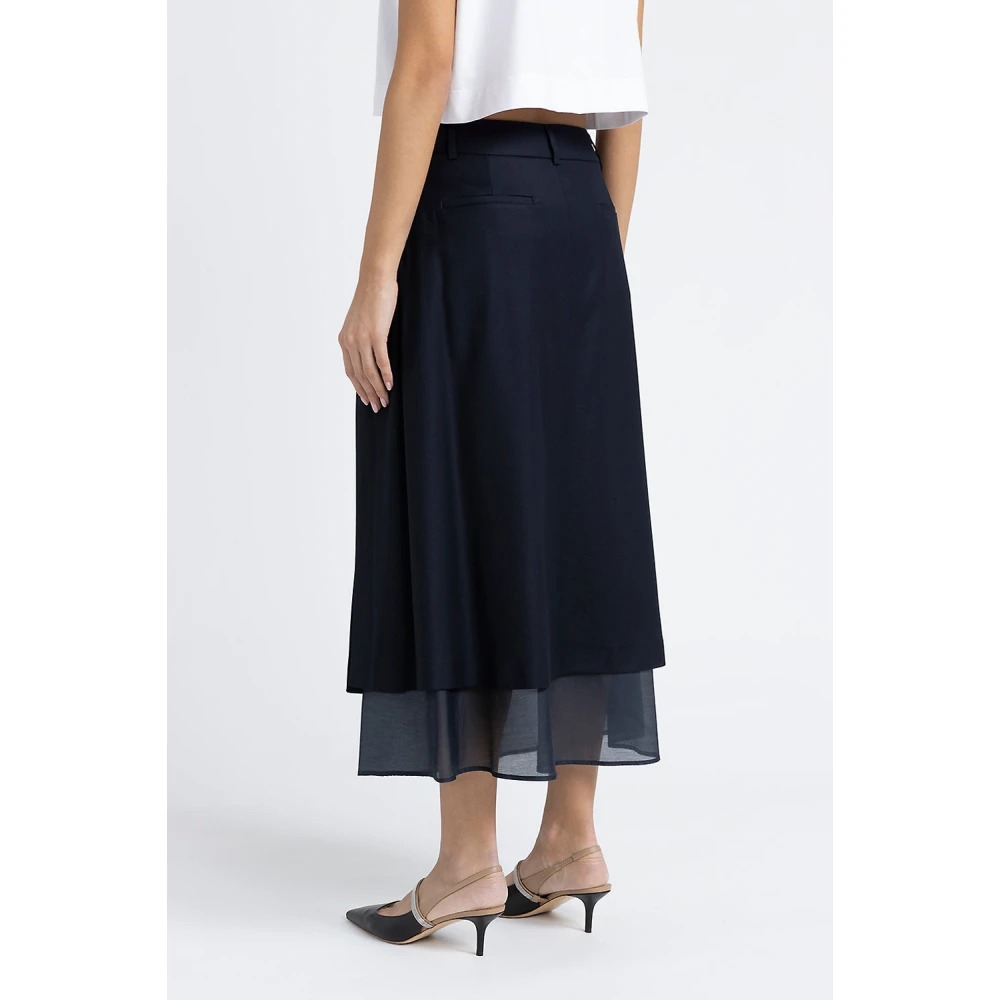 PESERICO Midi rok in viscose wol en organdy keperstof Blue Dames