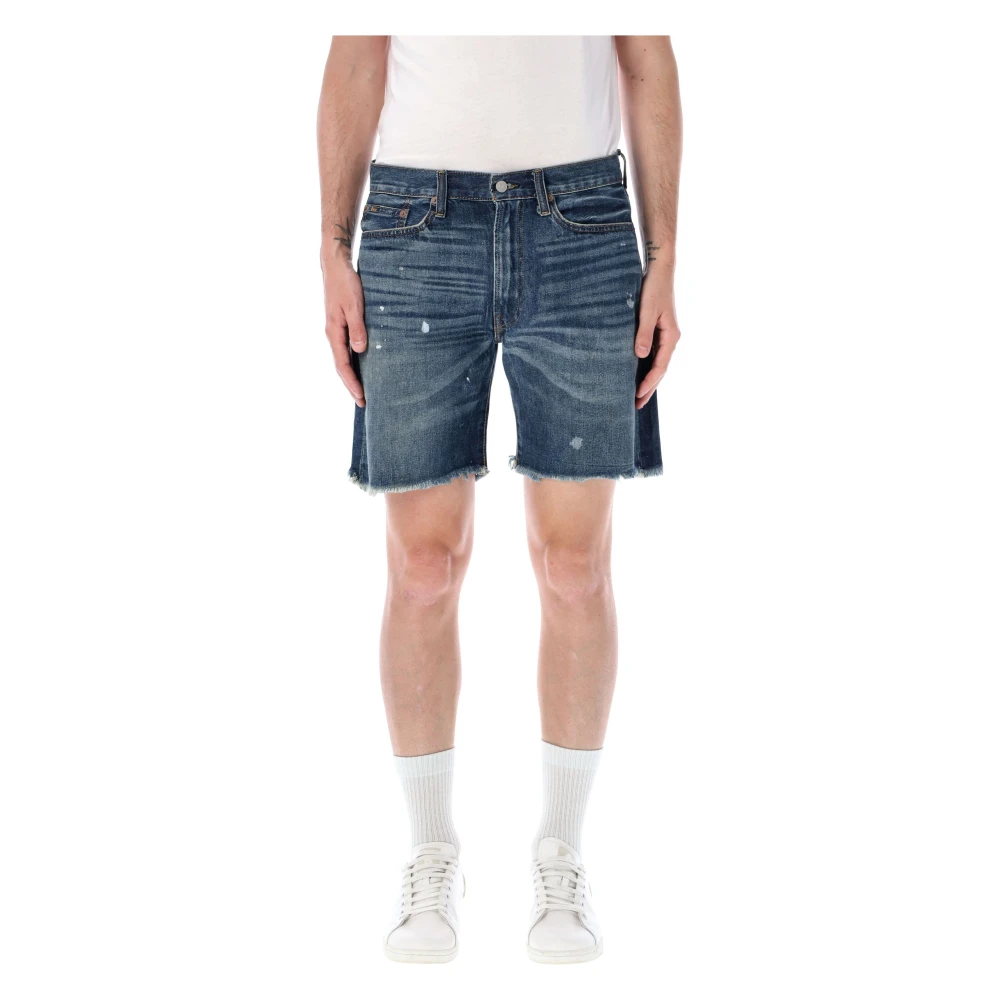 Ralph Lauren Denim Bermuda Shorts met Frayed Hems Blue Heren