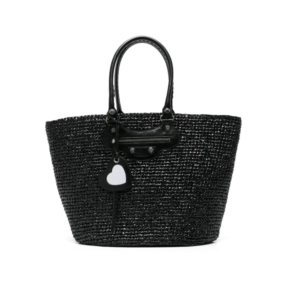 Balenciaga Svart läder tote väska med nitar detaljer Black, Dam