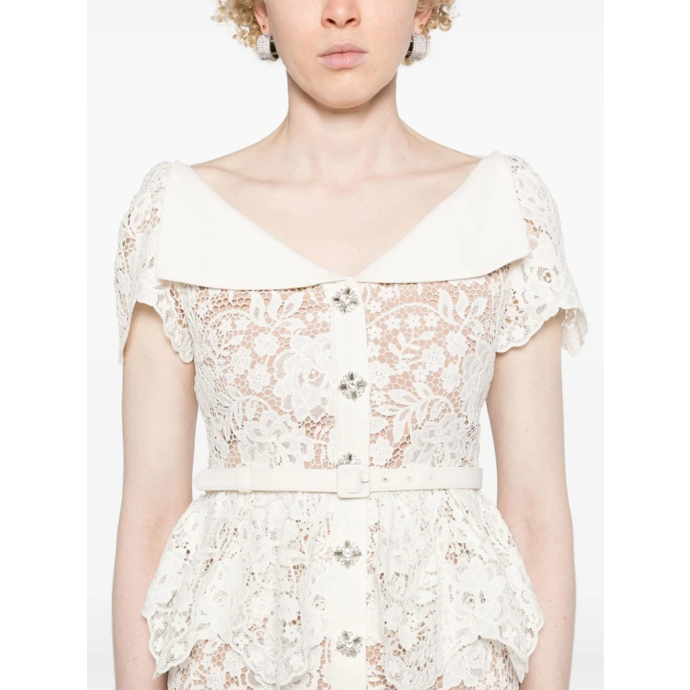 Self Portrait Witte Kant Midi Jurk met Volants White Dames
