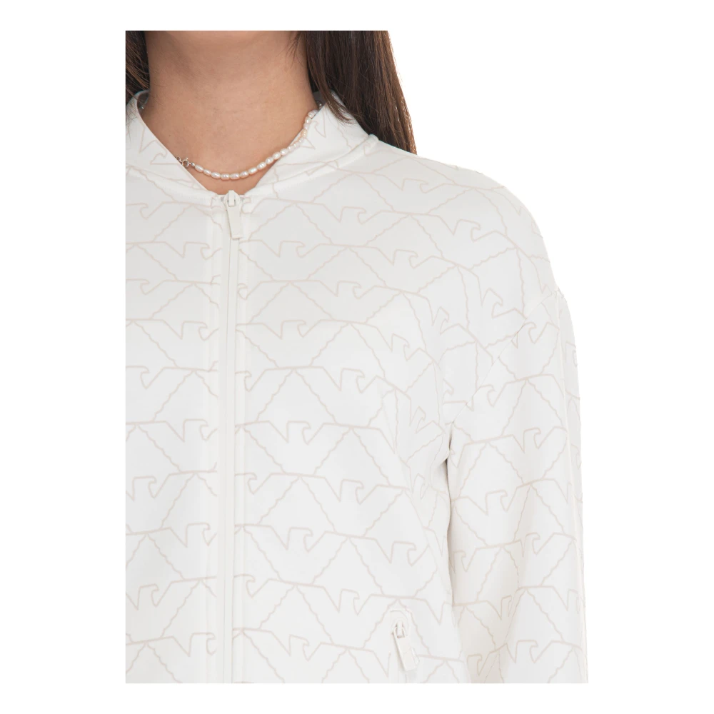 Emporio Armani Sweatshirt met rits Logo Trekkoord Zakken Drop Schouder White Dames