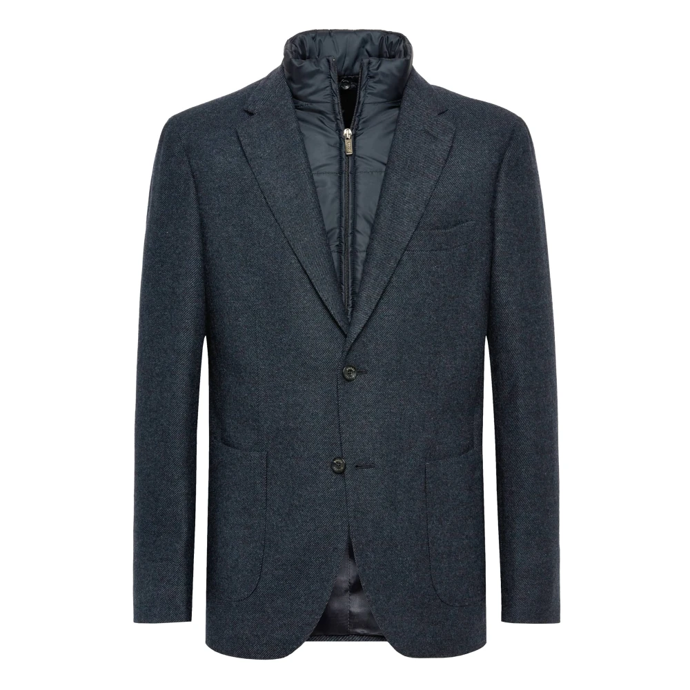 Boggi Milano Diagonal Wool Blazer met Afneembare Bijzet Blue Heren