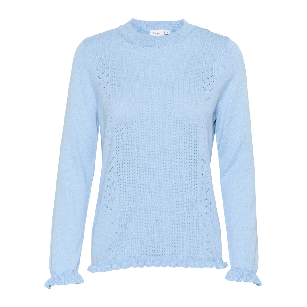 Saint Tropez Blauwe Gebreide Trui met Fijn Patroon Blue Dames