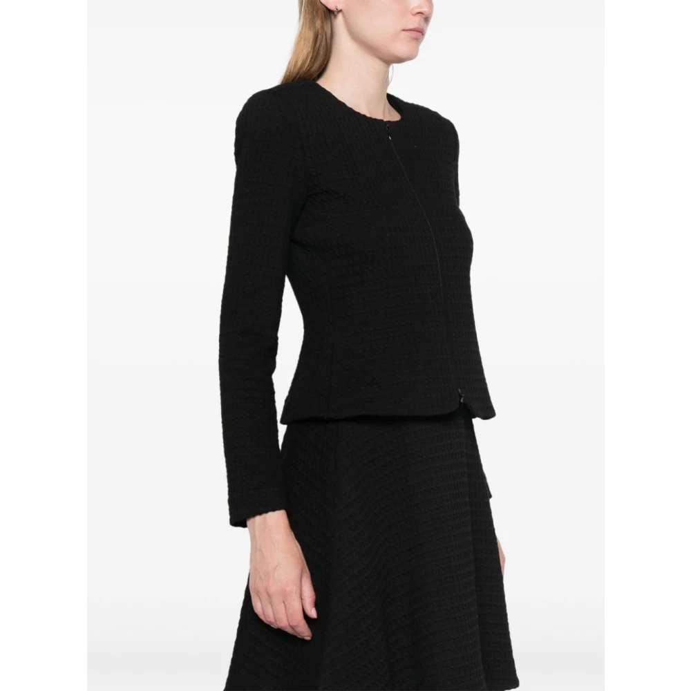 Emporio Armani Zwarte Wafel Gebreide Jas Black Dames