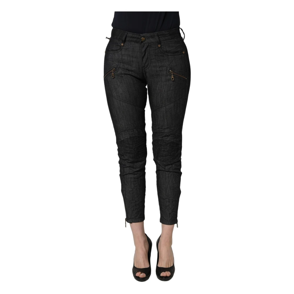 Plein Sud Women's Black Mid Waist Skinny Denim Jeans - Cropped Jeans - W30 - Jeans