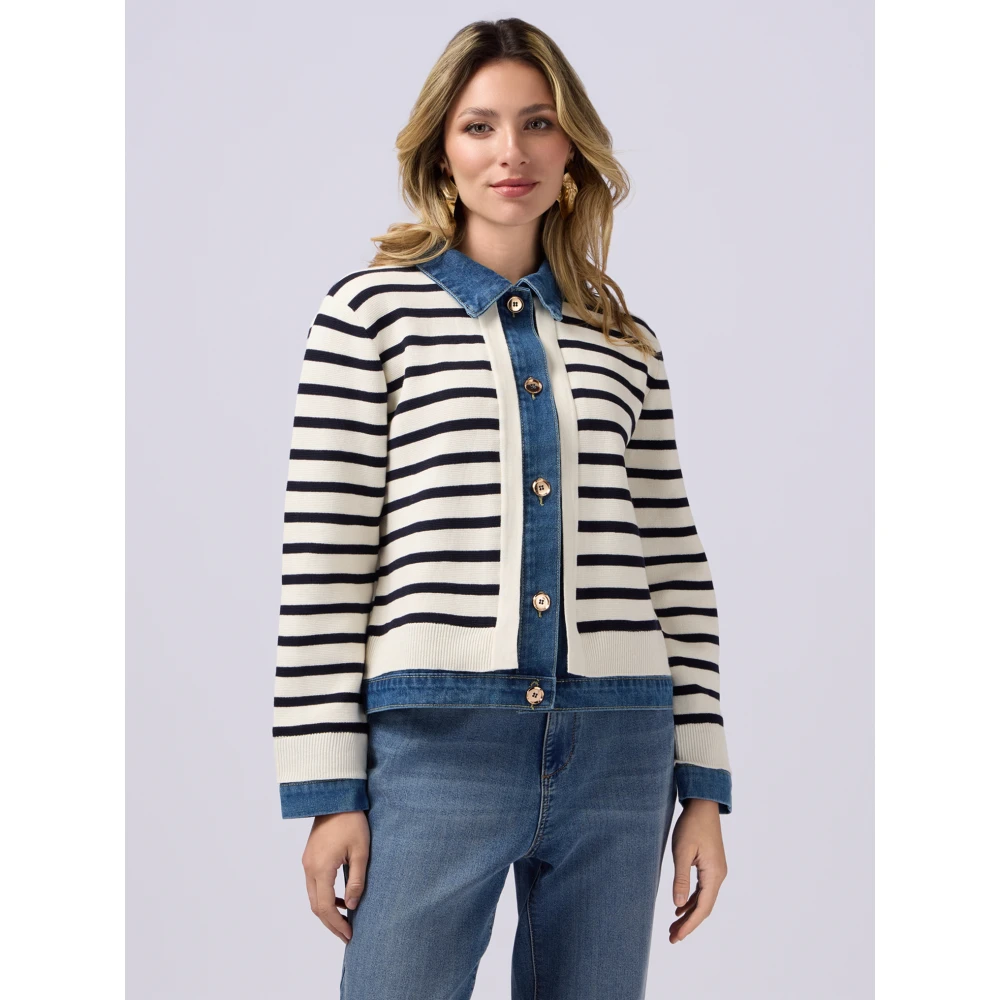 Oltre Vest met denim inzetstukken Beige Dames