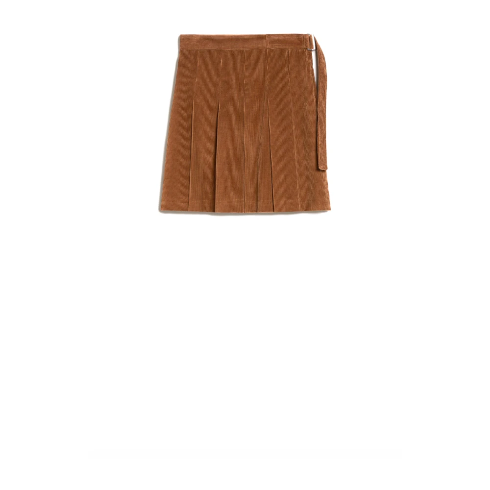 Max Mara Fluwelen Geplooide Rok met Gesp Detail Brown Dames