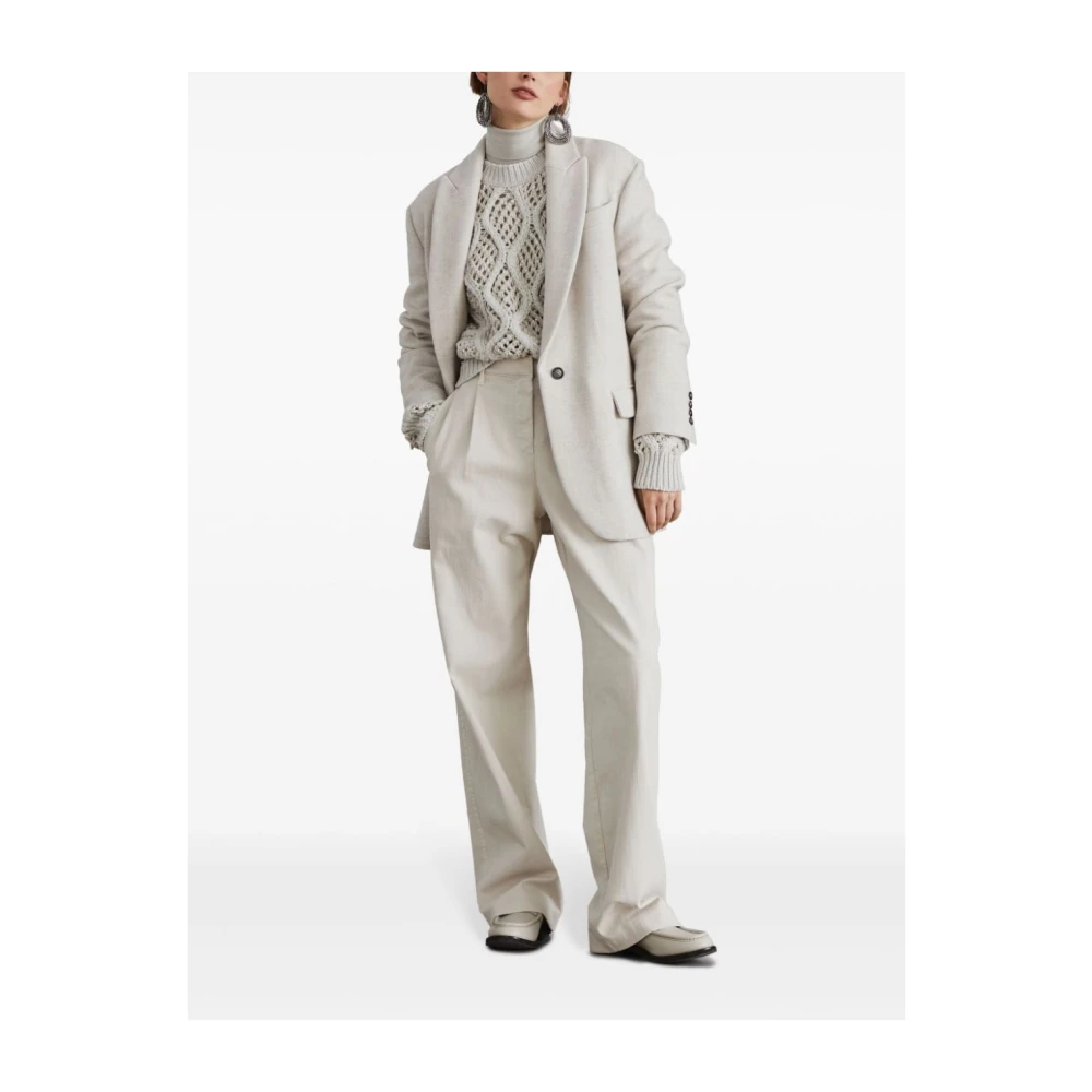 BRUNELLO CUCINELLI Grijze Trui met Golfpatroon Gray Dames