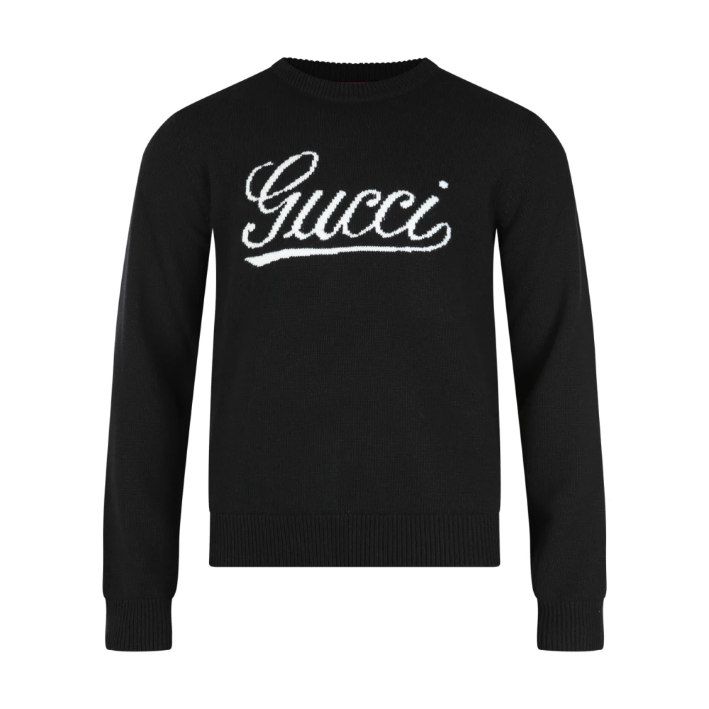 Gucci Zwarte gebreide trui met logo Black Heren